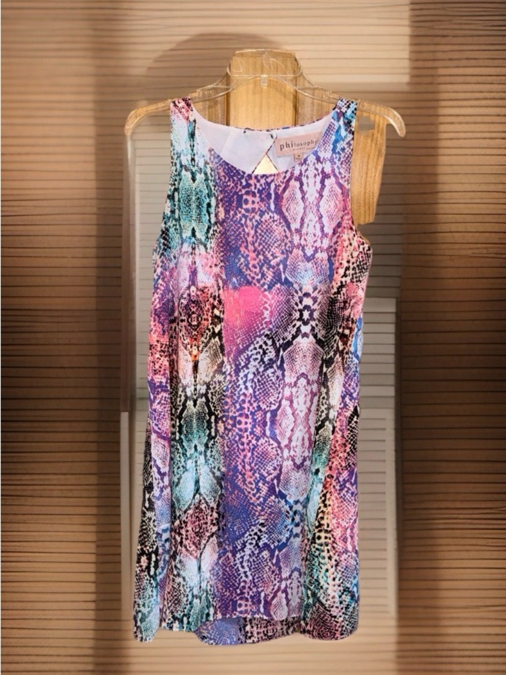 Philosophy Multicolor Snake-Print Mini Dress in Pink, Purple & Blue-M-EC